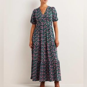 Boden green pink floral maxi tea dress 14R